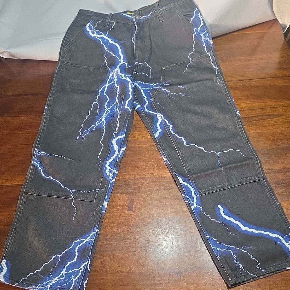 Boys or Girls  Black Jeans and Blue Lightning  Skateboard Pants 32/28